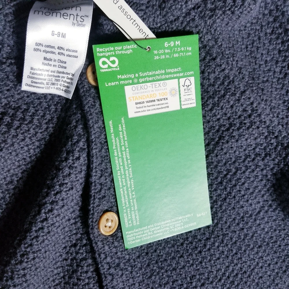 NWT MODERN MOMENTS GERBER KNIT CARDIGAN SIZE 6-9 MONTHS DARK GRAY